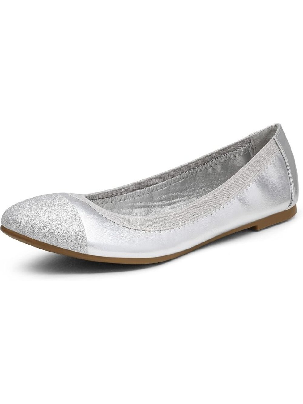 DREAM PAIRS Womens Silver Comfortable Round Toe Slip On Casual Ballet Flat Shoes